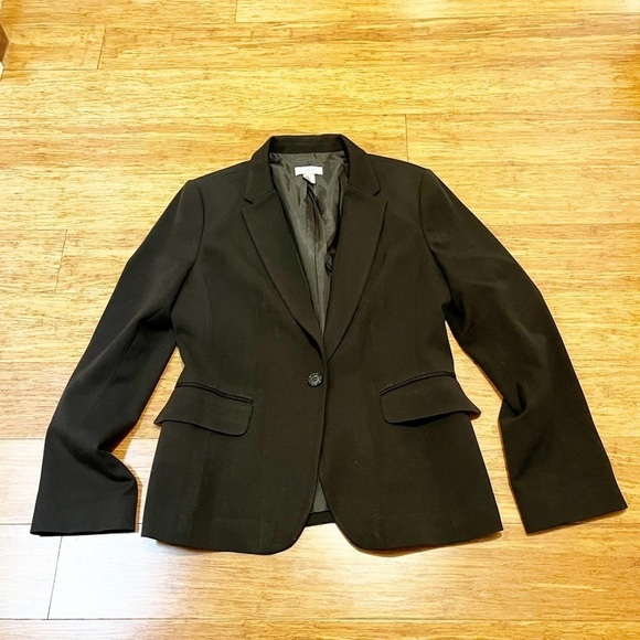 Ann Taylor Loft Plain Black lined one button blazer jacket w/ pockets Size 10 - Picture 8 of 12